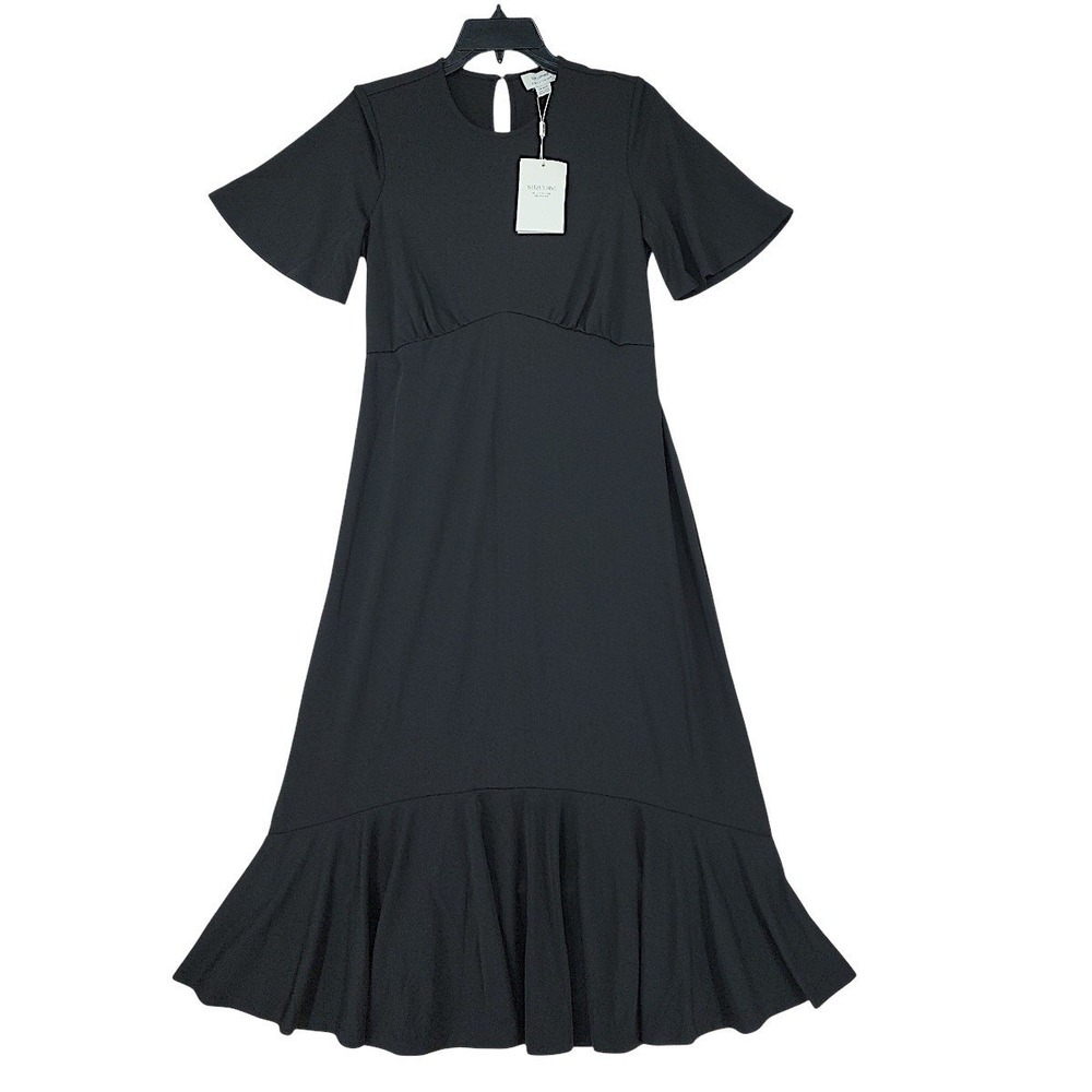 Seraphine Helena Midi Dress 6 Women Black Flounce Hem Jersey Stretch Maternity - Picture 2 of 16